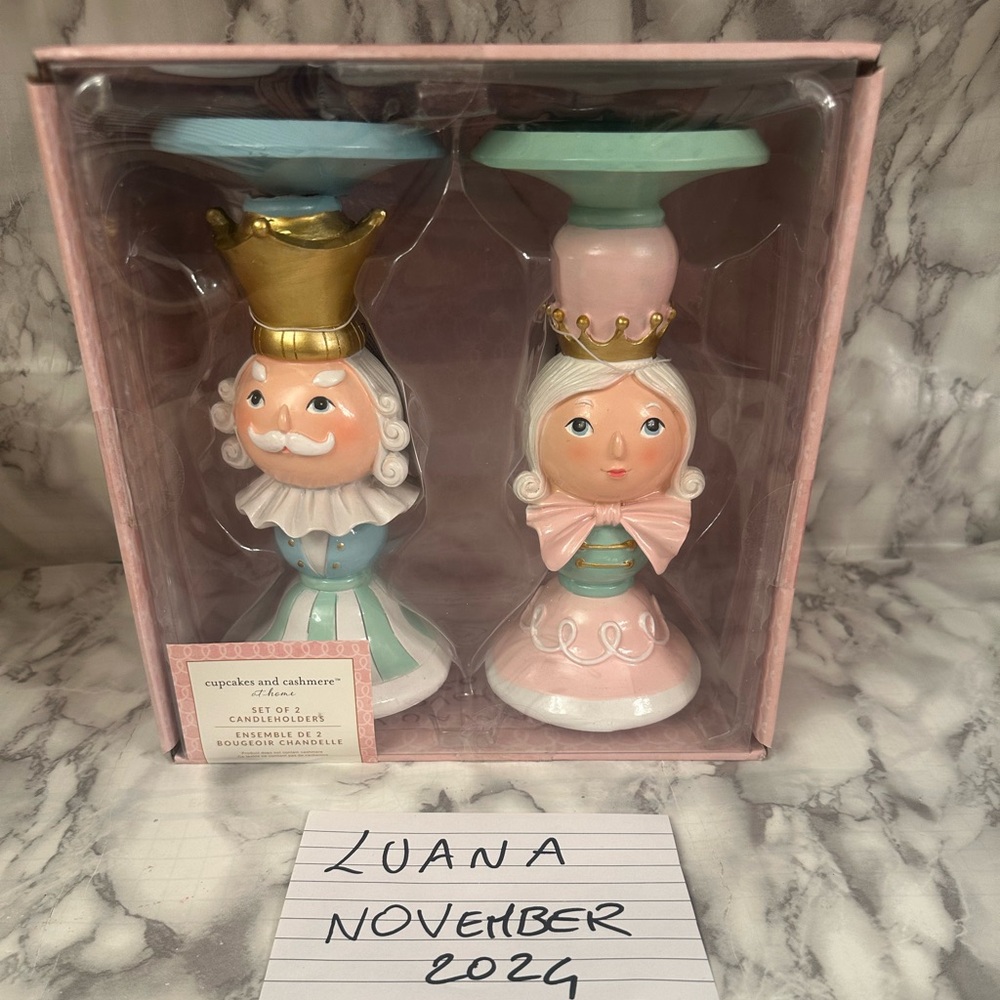cupcakes & cashmere Nutcracker Candle Holders - Pink and Blue
